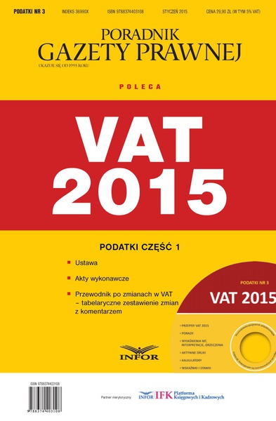 Okładka:PODATKI NR 3 - VAT 2015 cz. I wydanie internetowe 